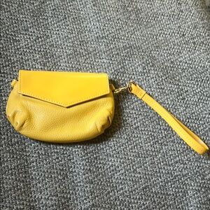Yellow Genuine Leather Wristlet Clutch